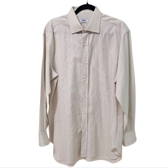 Brioni for Neiman Marcus Men's Pinstriped Cream Button-down Dress Shirt sz 16.5 - Picture 1 of 7